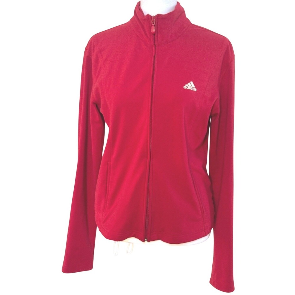 Adidas Climalite Womens Red Full Zip Track Jacket Athletic Performance Size M
